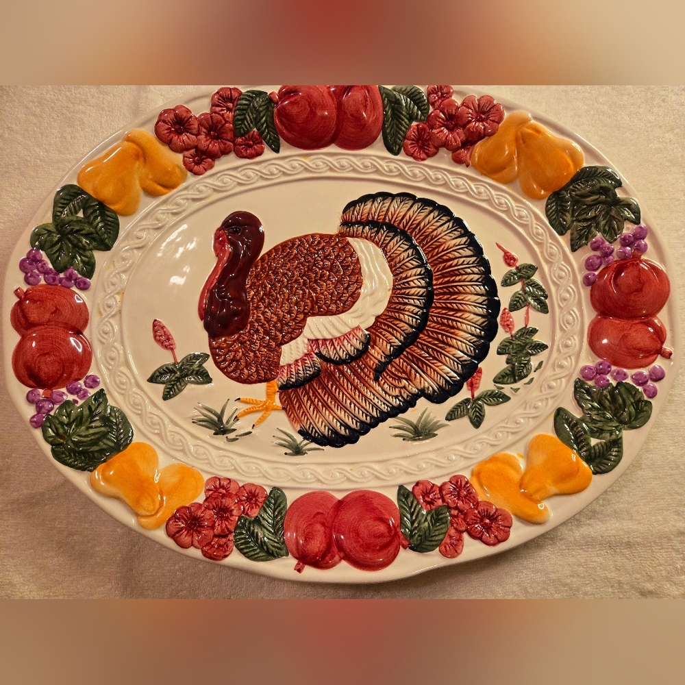 Vintage Ceramic Thanksgiving Turkey Platter